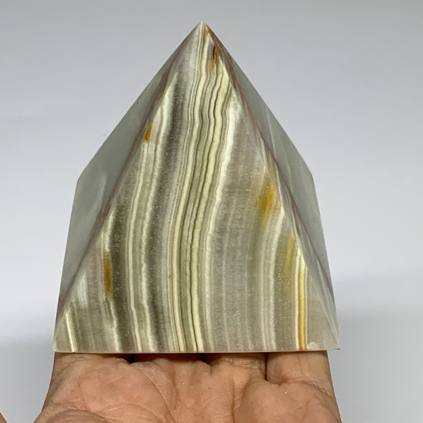 0.92 lbs, 3"x2.9"x2.9", Green Onyx Pyramid Gemstone Crystal, B32454