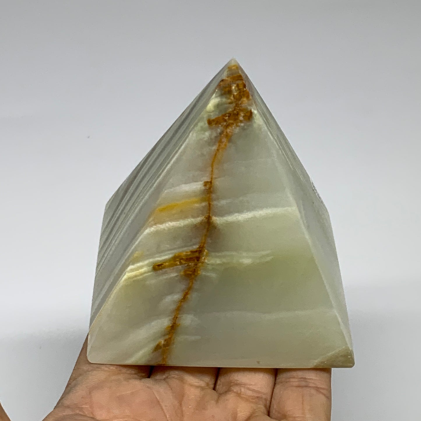 0.92 lbs, 3"x2.9"x2.9", Green Onyx Pyramid Gemstone Crystal, B32454