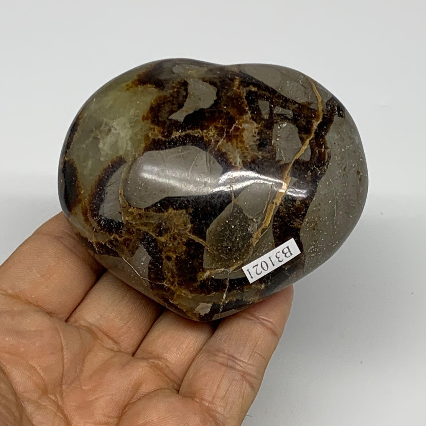 0.57 lbs, 2.6"x3"x1.5" Septarian Nodules Heart Polished Healing Crystal, B31021