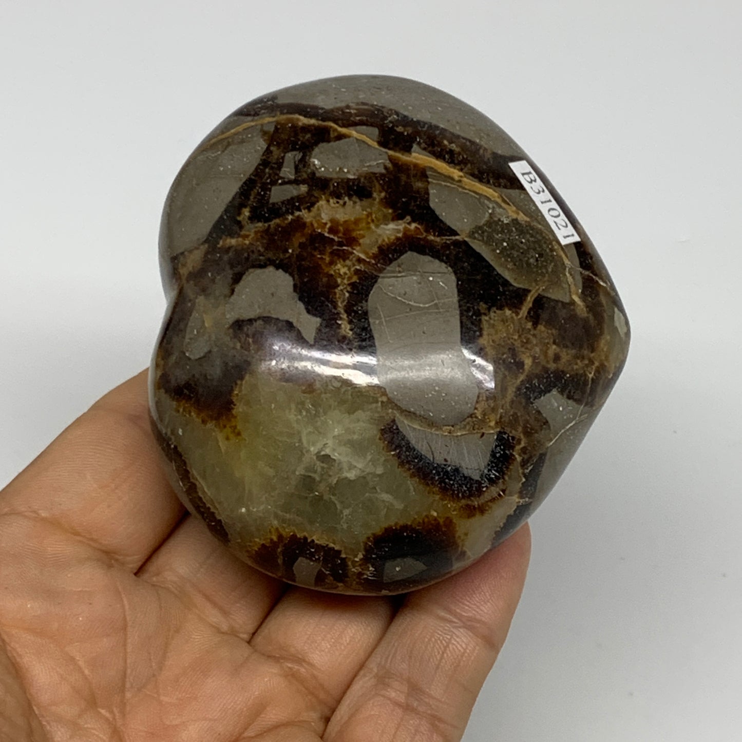 0.57 lbs, 2.6"x3"x1.5" Septarian Nodules Heart Polished Healing Crystal, B31021