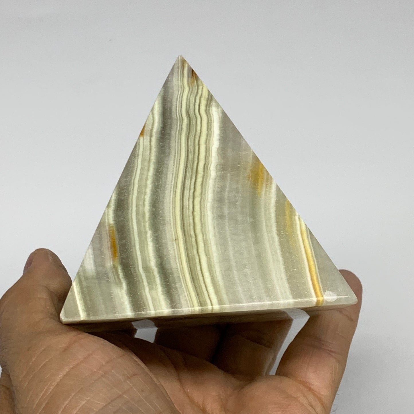 0.92 lbs, 3"x2.9"x2.9", Green Onyx Pyramid Gemstone Crystal, B32454