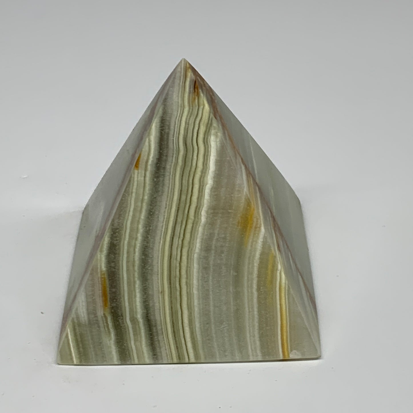 0.92 lbs, 3"x2.9"x2.9", Green Onyx Pyramid Gemstone Crystal, B32454