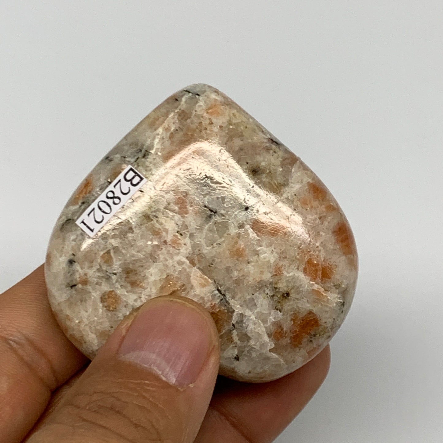 80.9g,2"x2.1"x0.8", Sunstone Heart Polished Healing Crystal @India, B28021
