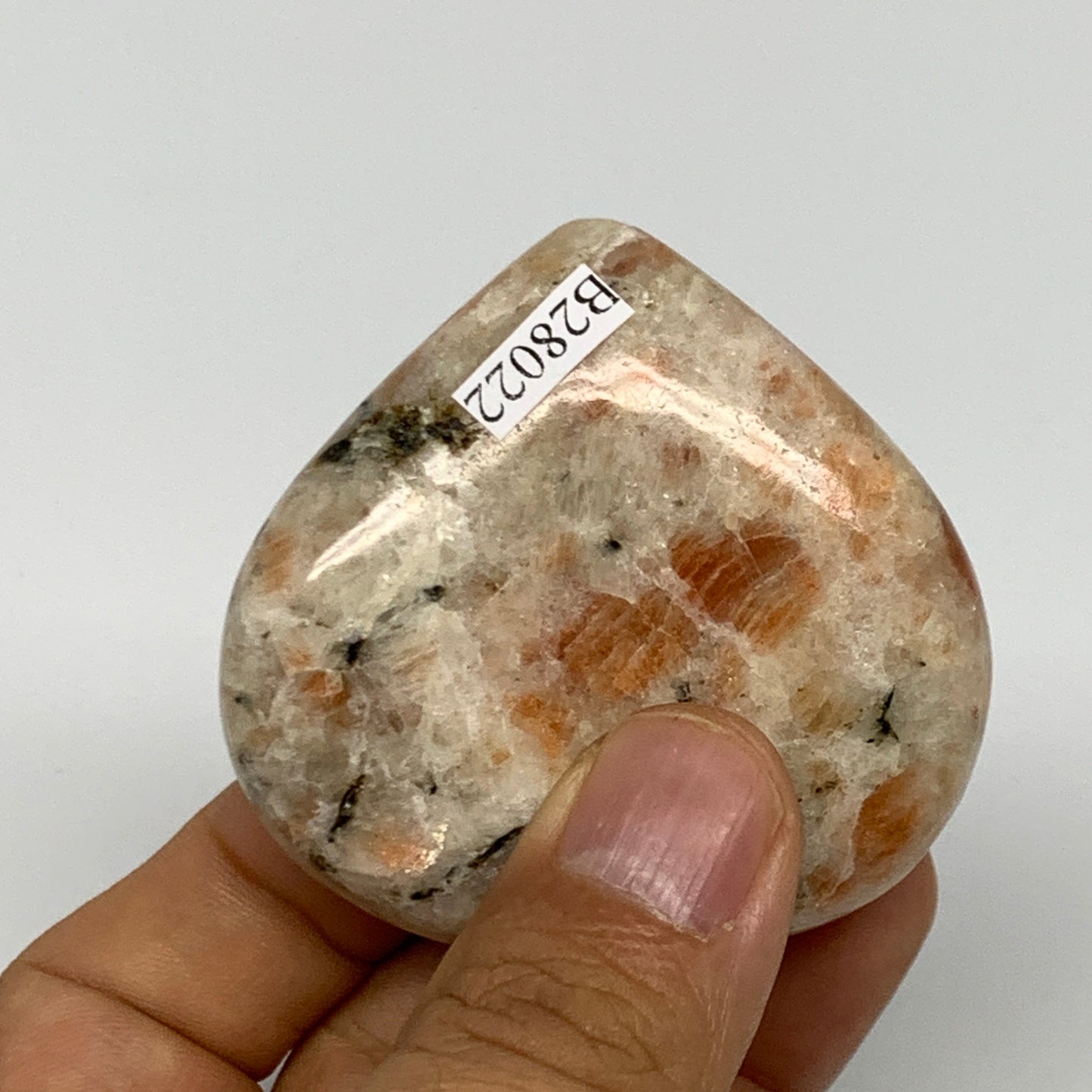81.4g,2"x2.2"x0.7", Sunstone Heart Polished Healing Crystal @India, B28022