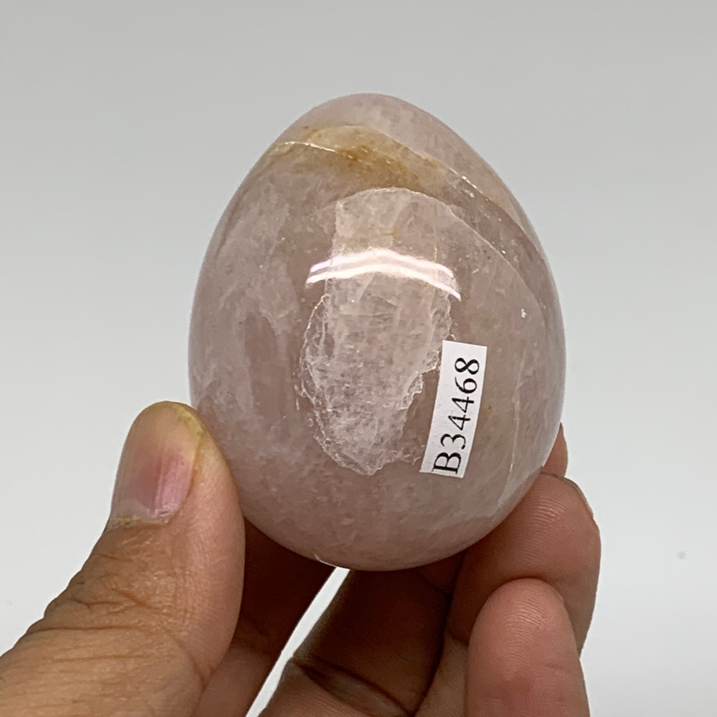 131.7g, 2.1"x1.7", Natural Gemstone Pink Rose Quartz Egg Crystal @India, B34468