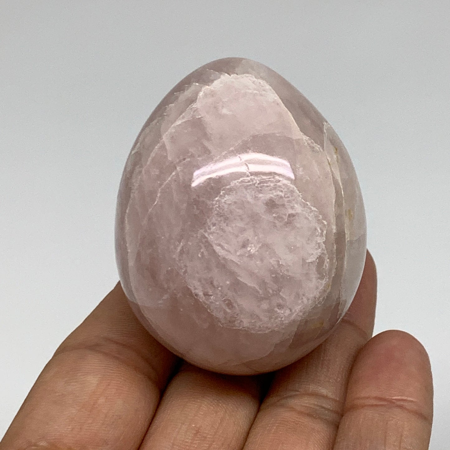 130g, 2.1"x1.7", Natural Gemstone Pink Rose Quartz Egg Crystal @India, B34470