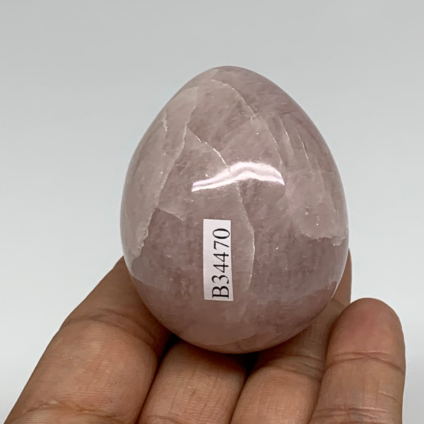 130g, 2.1"x1.7", Natural Gemstone Pink Rose Quartz Egg Crystal @India, B34470