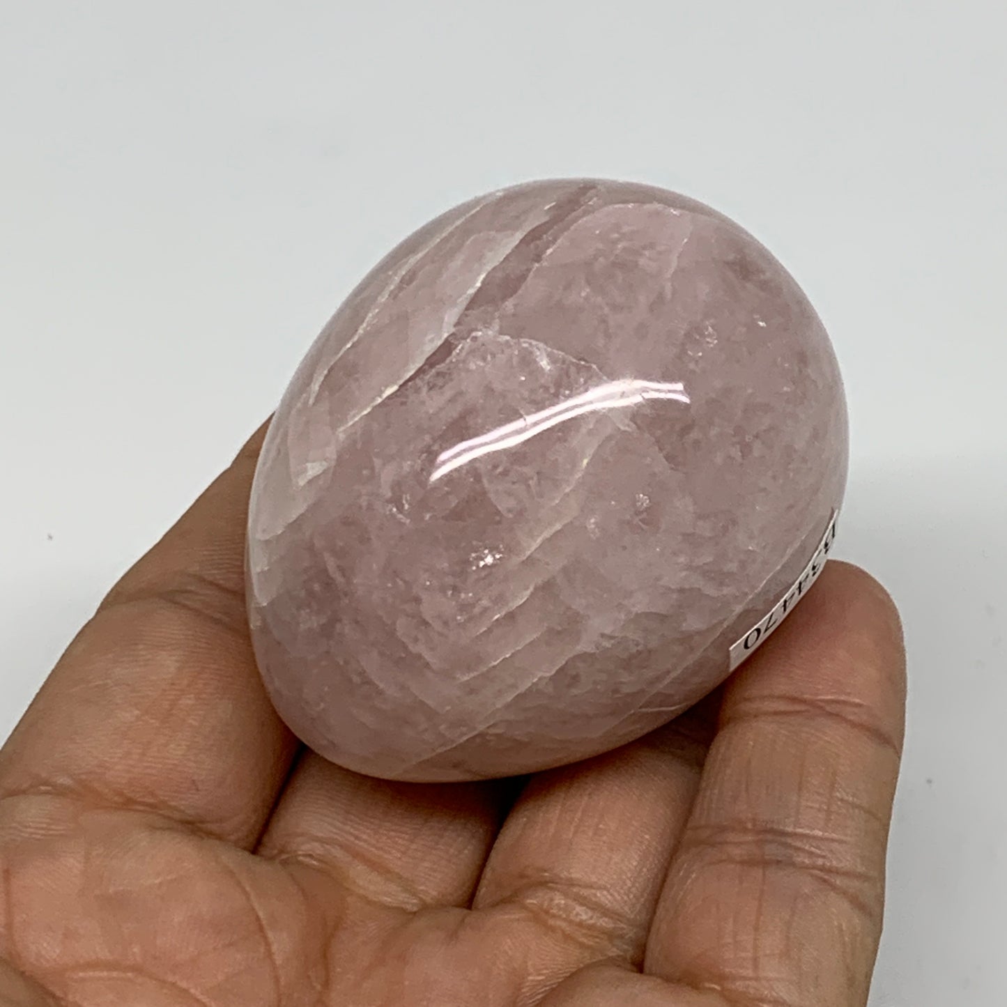 130g, 2.1"x1.7", Natural Gemstone Pink Rose Quartz Egg Crystal @India, B34470