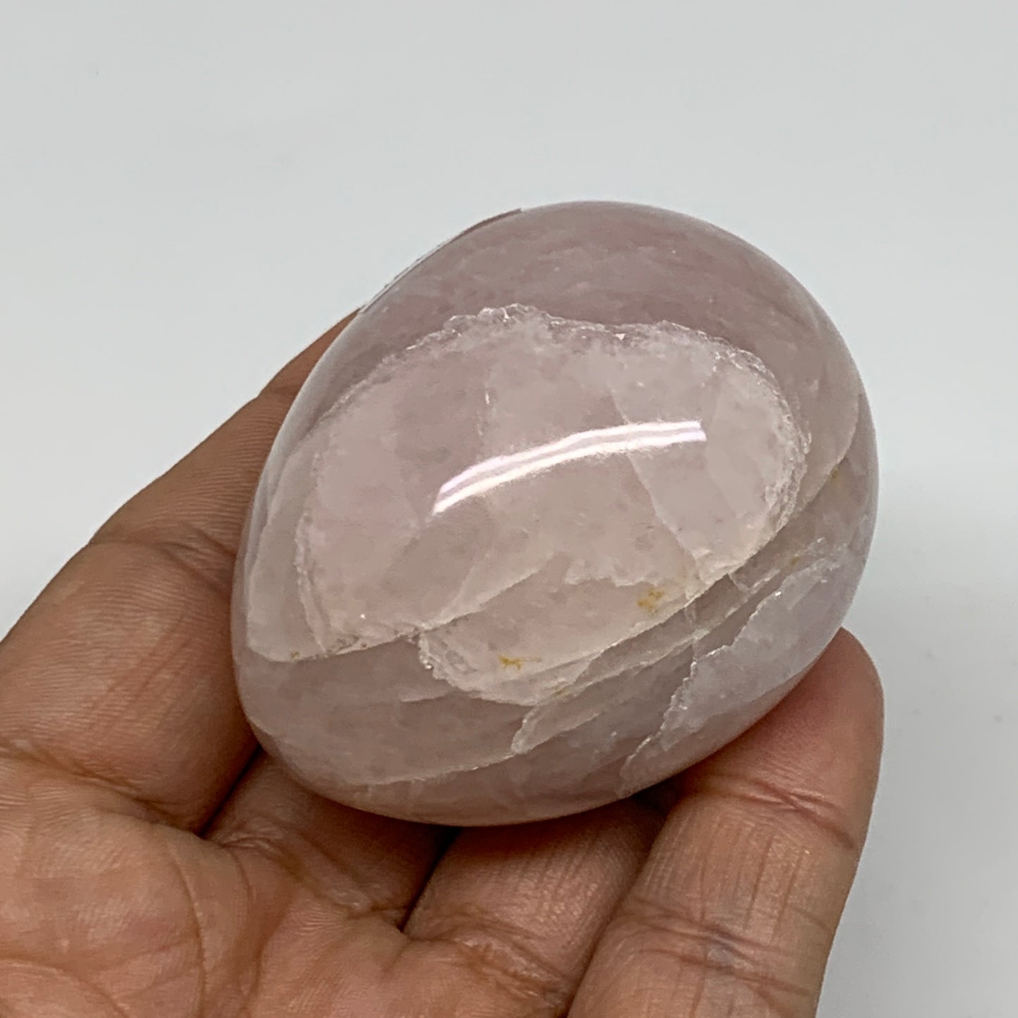 130g, 2.1"x1.7", Natural Gemstone Pink Rose Quartz Egg Crystal @India, B34470