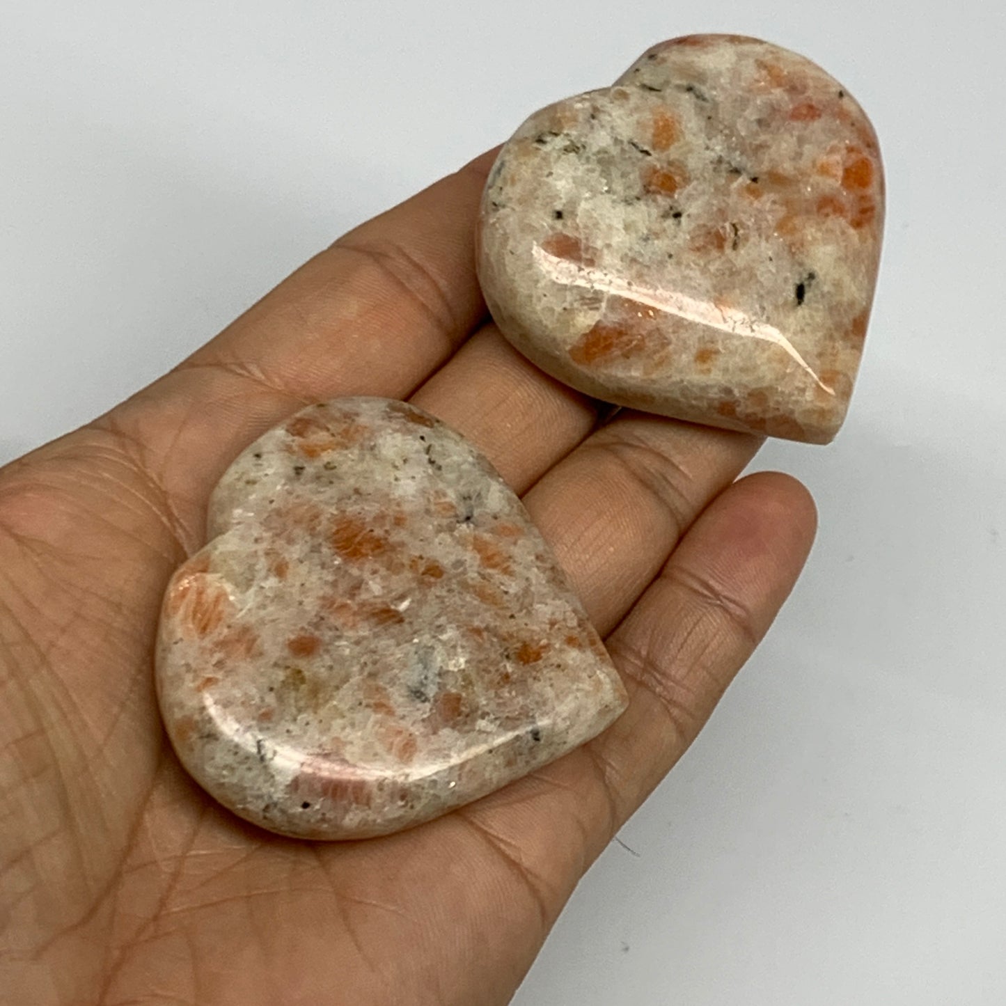 142.5g,2"-2", 2pcs, Sunstone Heart Polished Healing Crystal,B28026