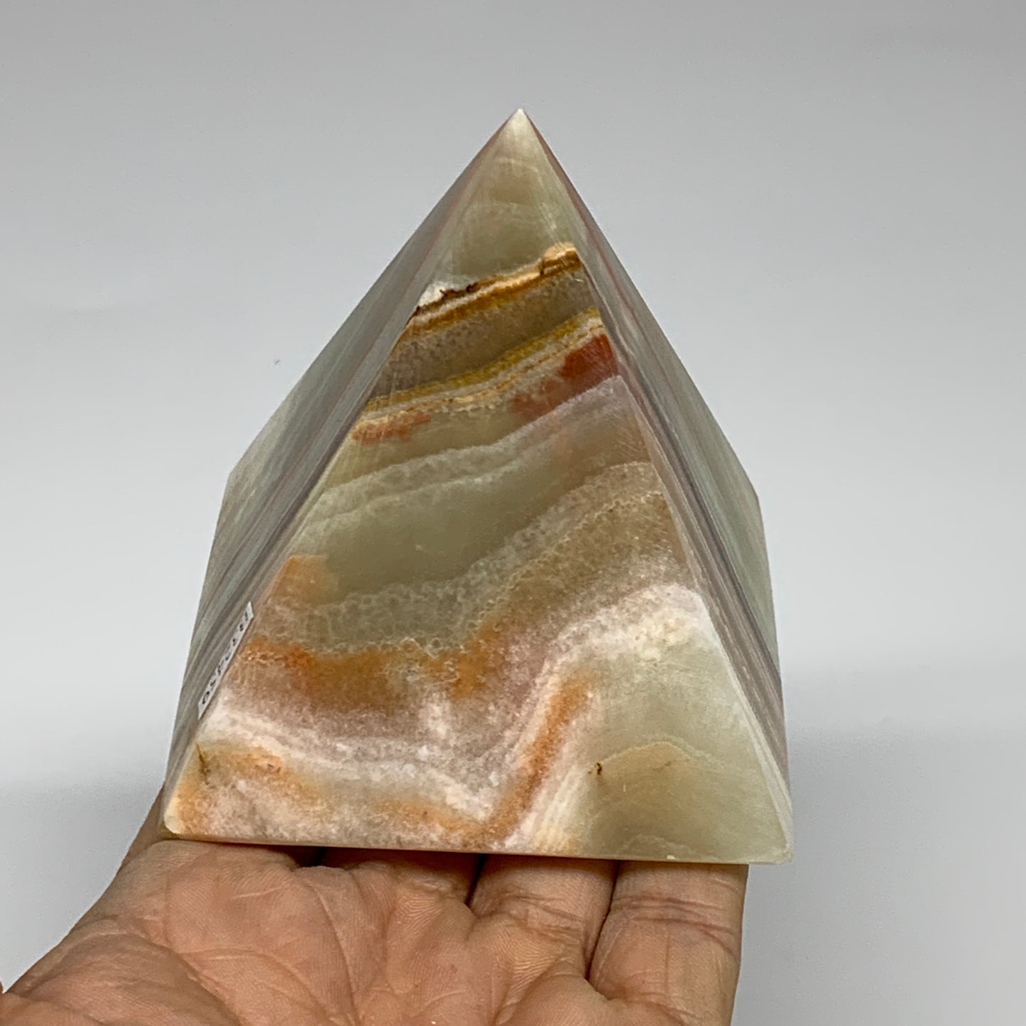 0.89 lbs, 3"x2.9"x2.9", Green Onyx Pyramid Gemstone Crystal, B32459