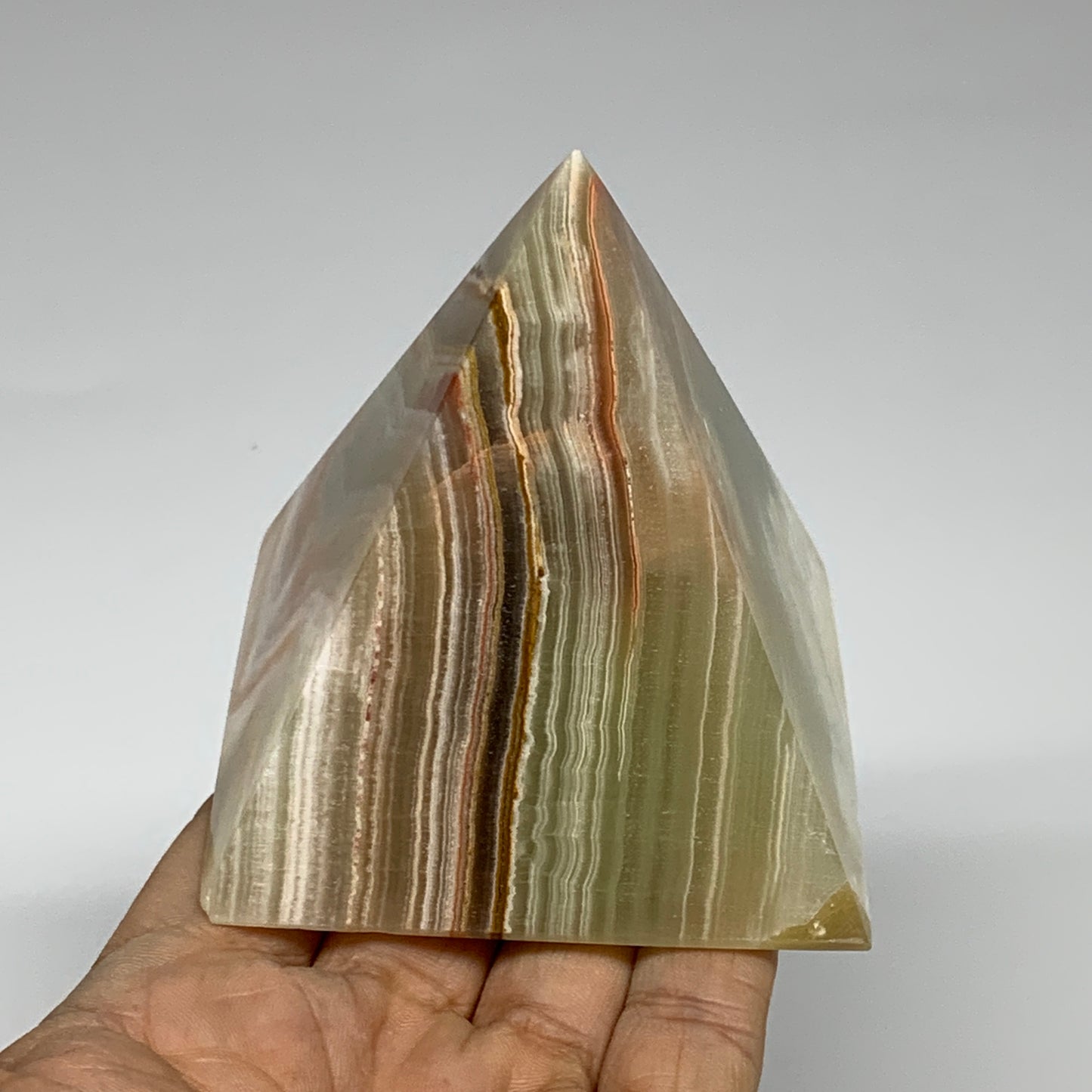 0.89 lbs, 3"x2.9"x2.9", Green Onyx Pyramid Gemstone Crystal, B32459