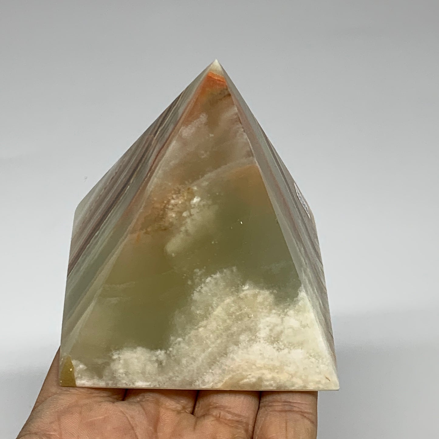 0.89 lbs, 3"x2.9"x2.9", Green Onyx Pyramid Gemstone Crystal, B32459