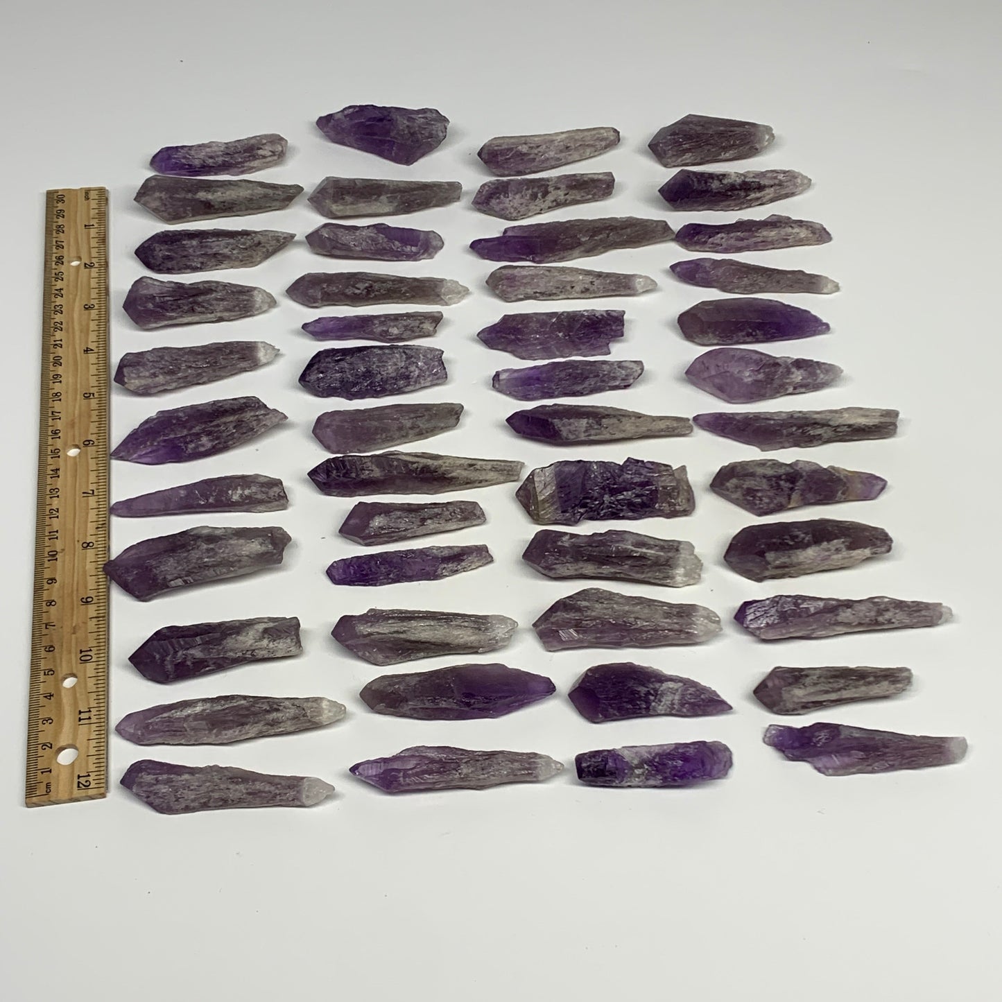 2.2 lbs, 2.1"-3.6", 47pcs, Rough Raw Amethyst Crystal Minerals Specimens, B27406