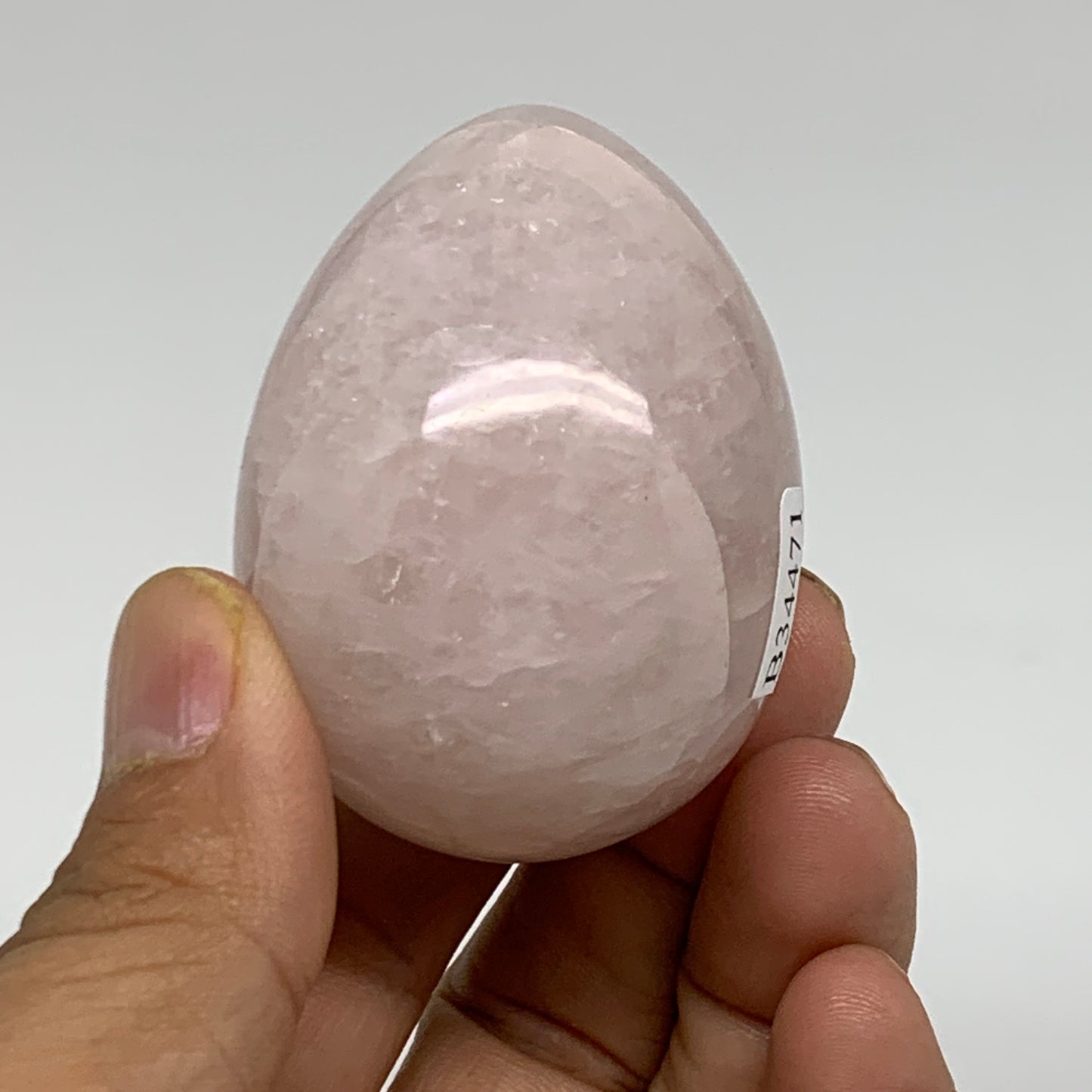 111.4g, 2.1"x1.5", Natural Gemstone Pink Rose Quartz Egg Crystal @India, B34471