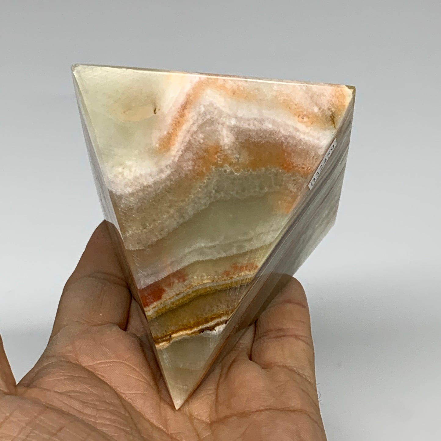 0.89 lbs, 3"x2.9"x2.9", Green Onyx Pyramid Gemstone Crystal, B32459