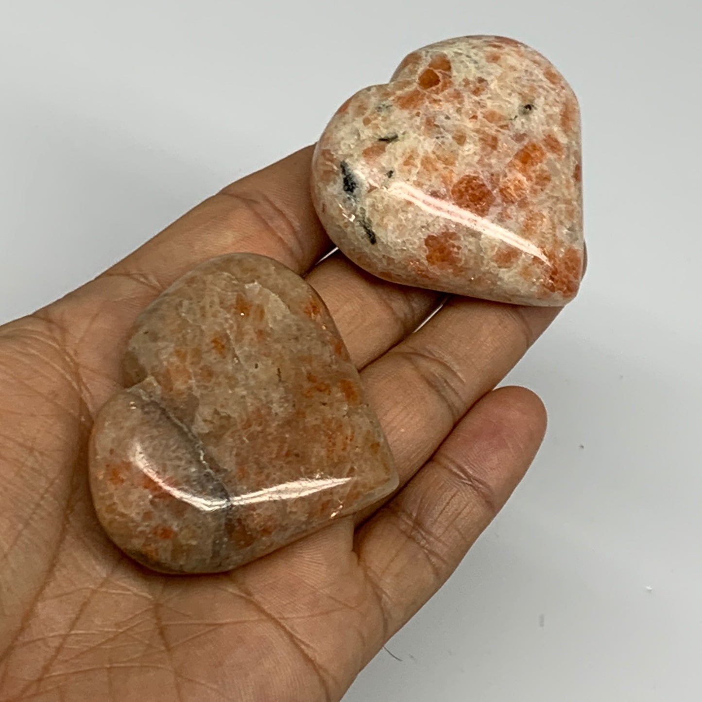129.4g, 1.8"-1.9", 2pcs, Sunstone Heart Polished Healing Crystal, B28027