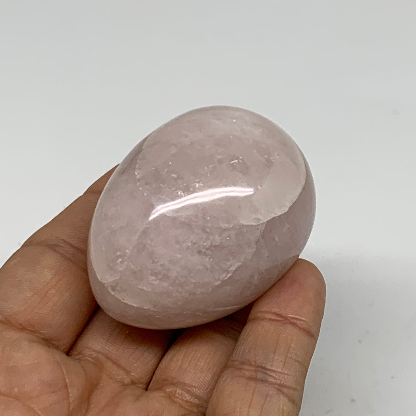 111.4g, 2.1"x1.5", Natural Gemstone Pink Rose Quartz Egg Crystal @India, B34471