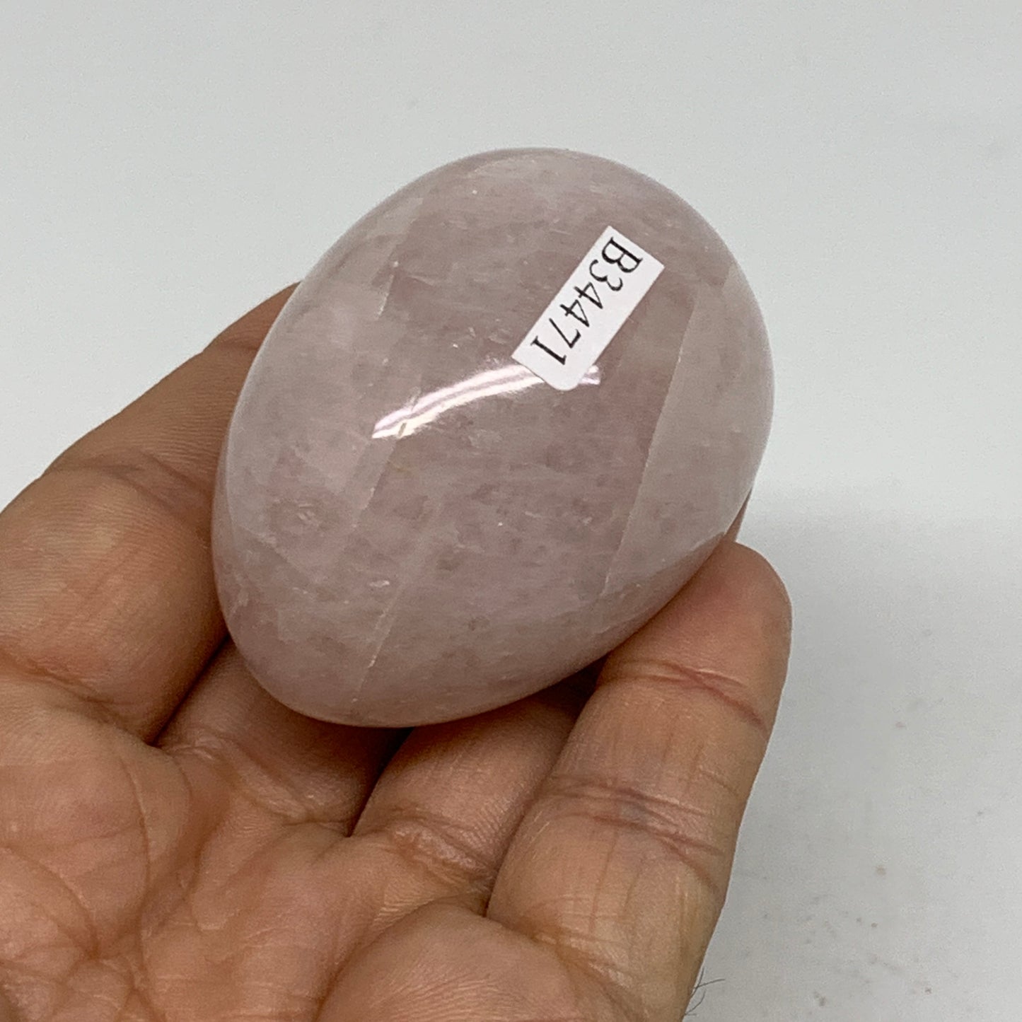 111.4g, 2.1"x1.5", Natural Gemstone Pink Rose Quartz Egg Crystal @India, B34471