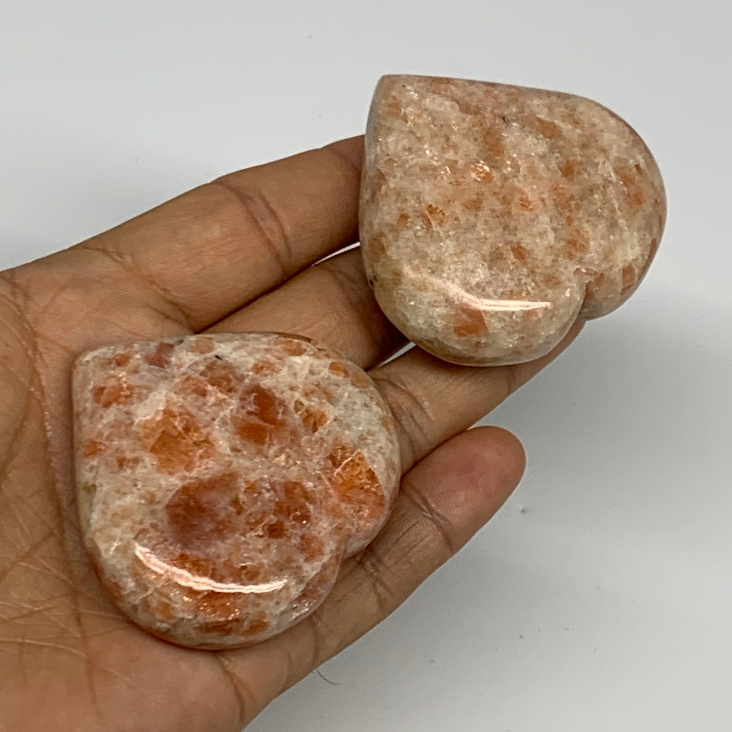 153.9g, 2"-2.1", 2pcs, Sunstone Heart Polished Healing Crystal,B28028