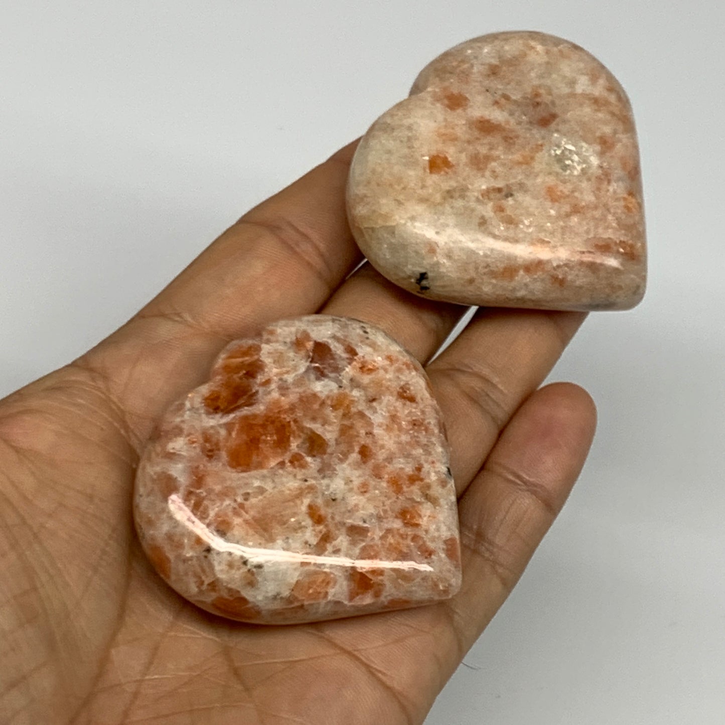 153.9g, 2"-2.1", 2pcs, Sunstone Heart Polished Healing Crystal,B28028