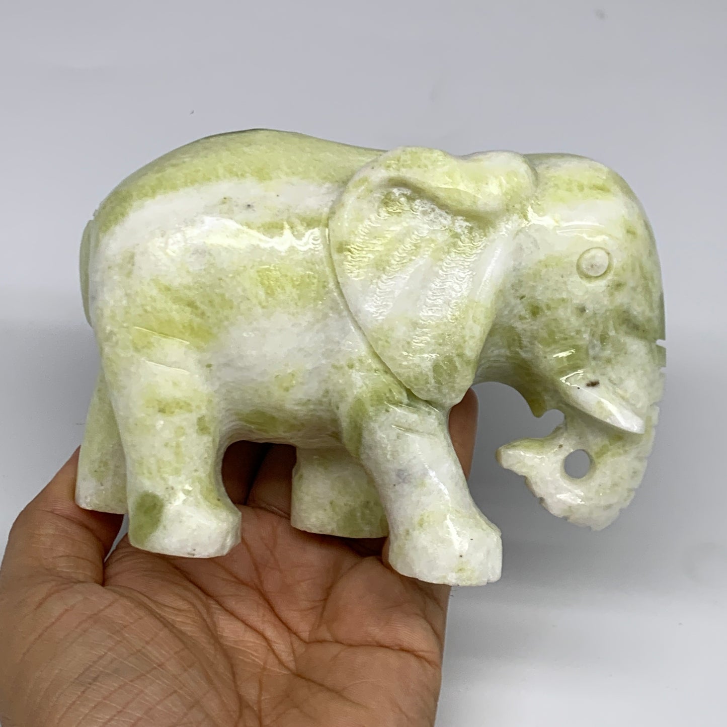 1.8 lbs, 4.9"x3.3"x2.1" Natural Solid Serpentine Elephant Figurine @China, B2727