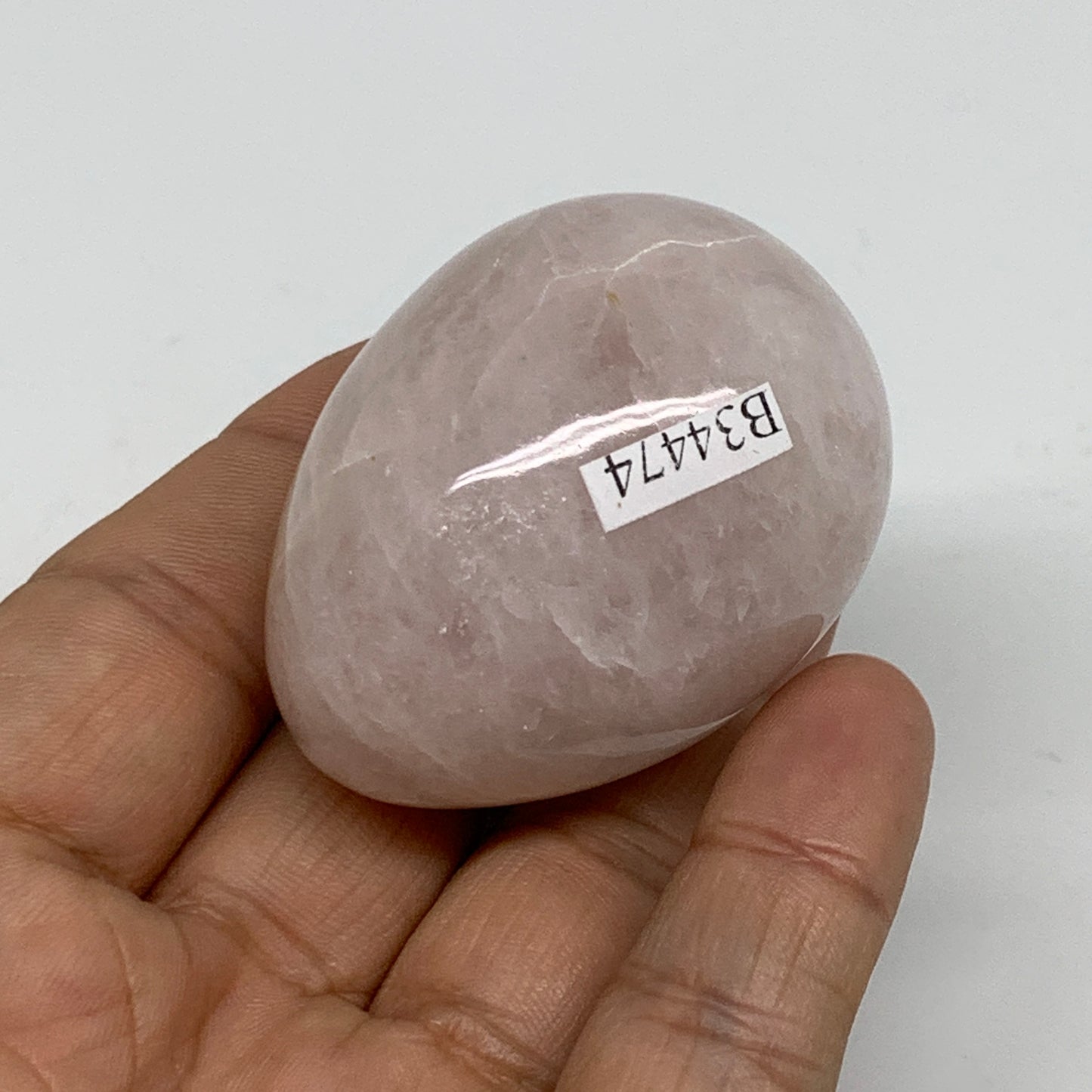 95.3g, 2"x1.5", Natural Gemstone Pink Rose Quartz Egg Crystal @India, B34474