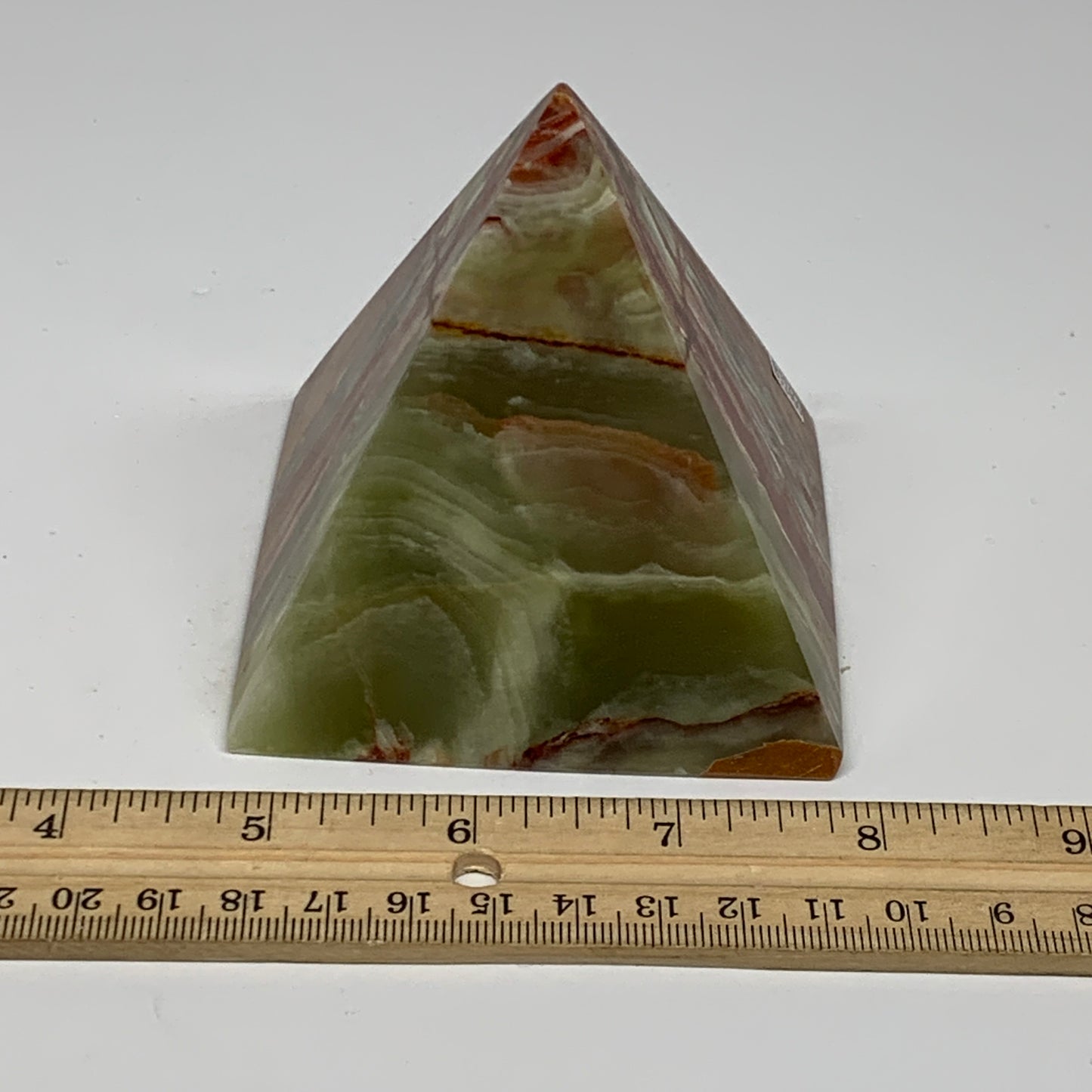 1.05 lbs, 3.1"x3"x3", Green Onyx Pyramid Gemstone Crystal, B32466