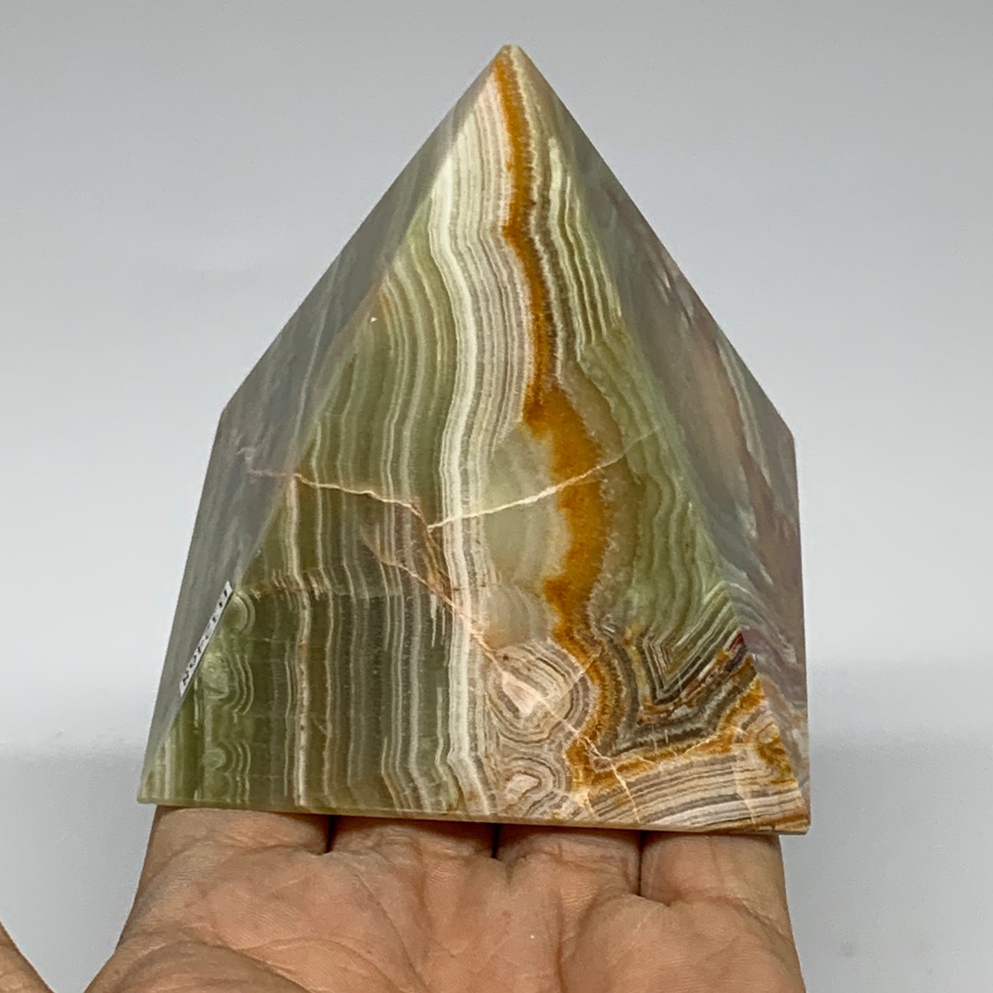 0.97 lbs, 3"x2.9"x2.9", Green Onyx Pyramid Gemstone Crystal, B32468