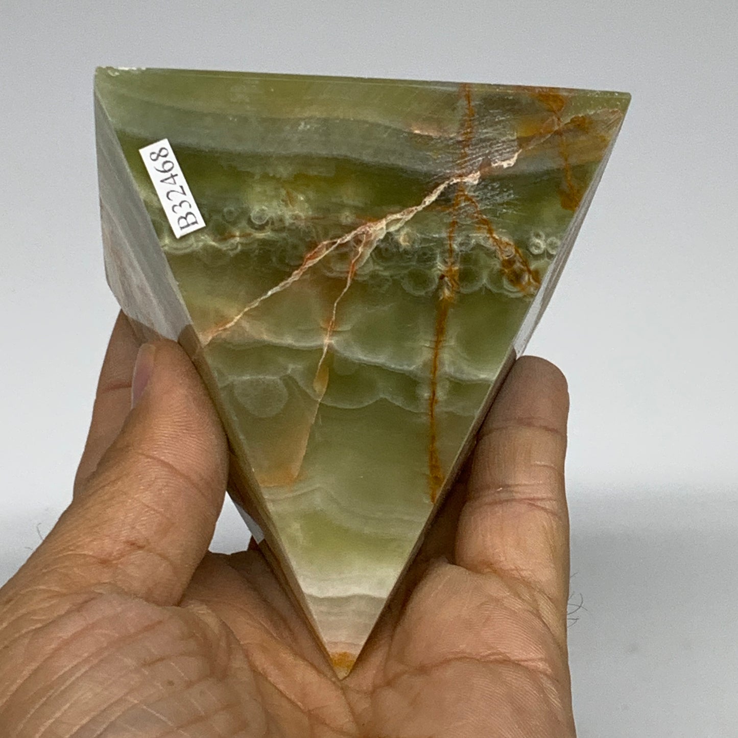 0.97 lbs, 3"x2.9"x2.9", Green Onyx Pyramid Gemstone Crystal, B32468