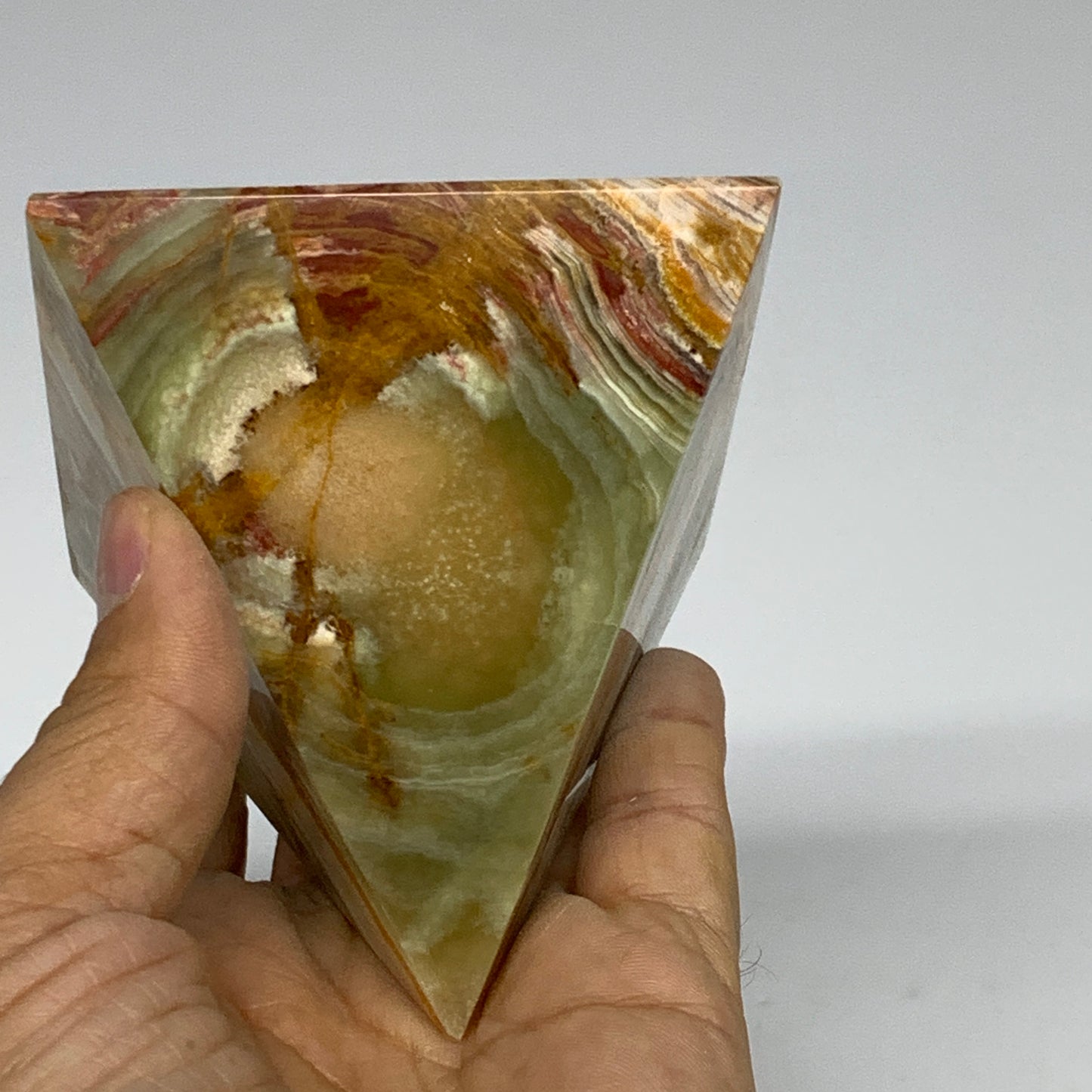 0.97 lbs, 3"x2.9"x2.9", Green Onyx Pyramid Gemstone Crystal, B32468