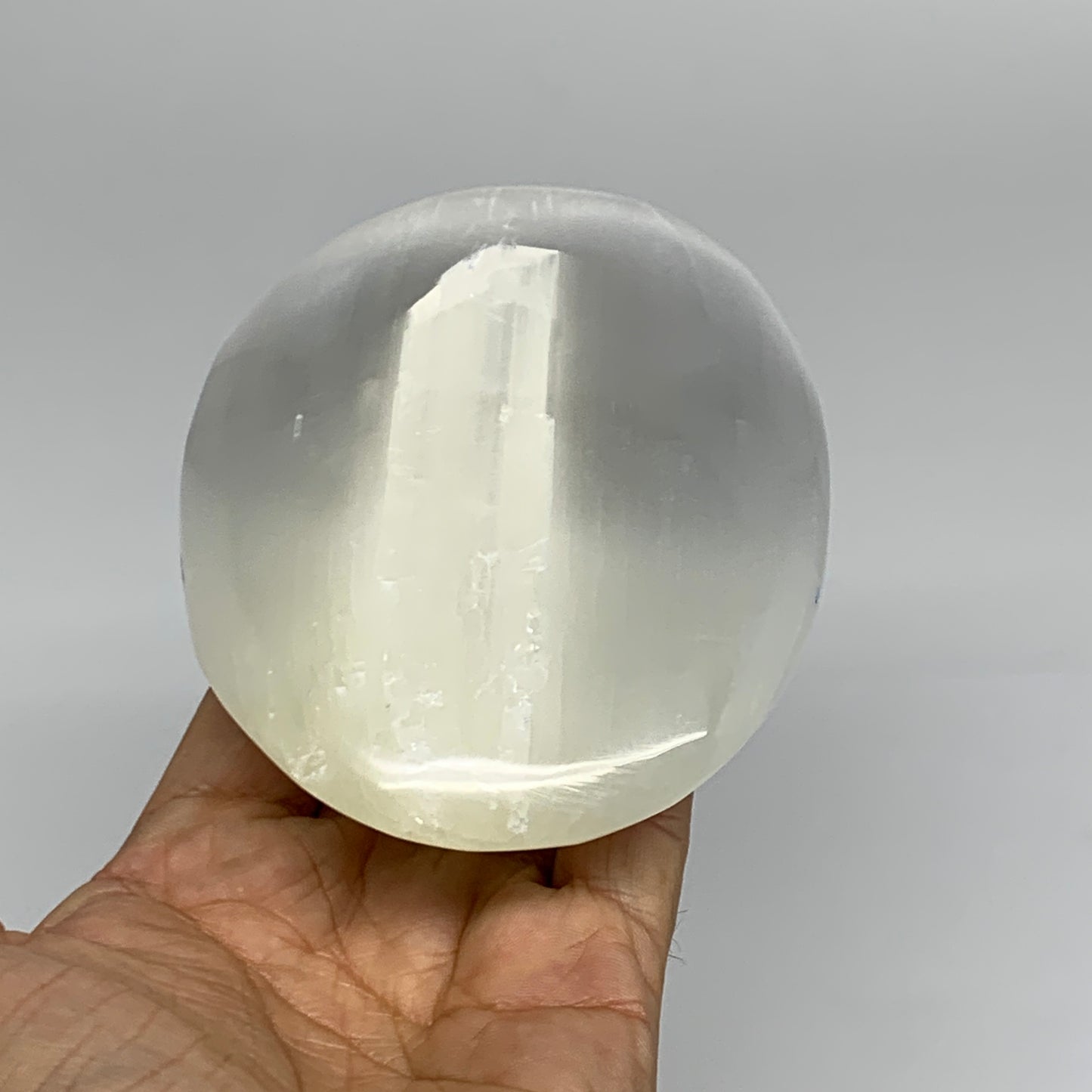 0.95 lbs, 5.2"x3.5"x1.3", White Selenite Palmstone Crystal Pillow Reiki, B35917