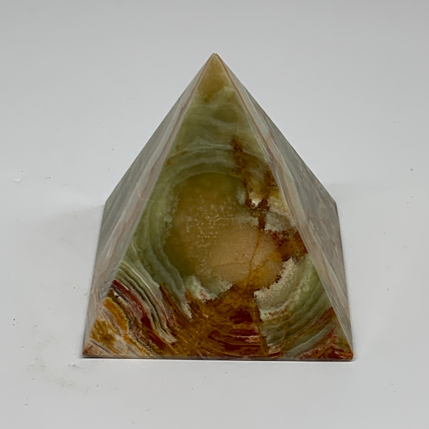 0.97 lbs, 3"x2.9"x2.9", Green Onyx Pyramid Gemstone Crystal, B32468