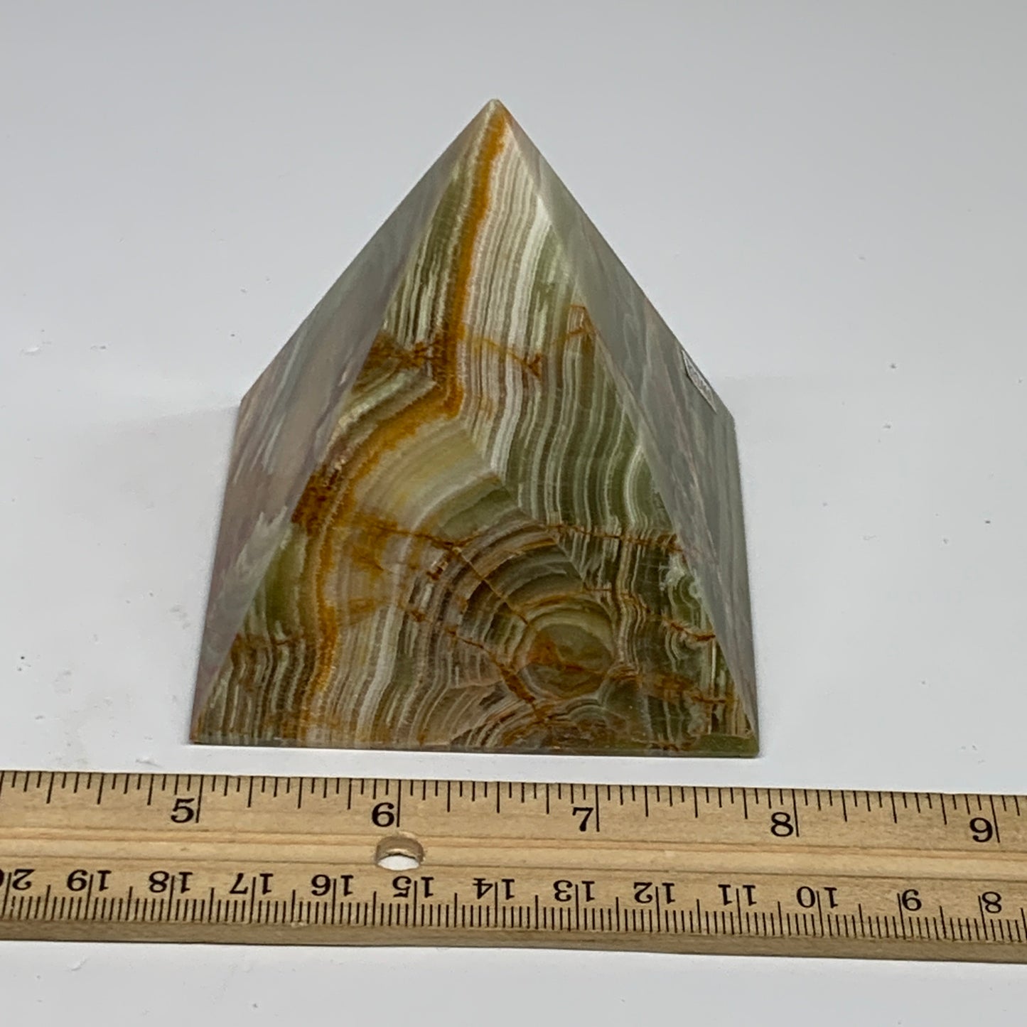 0.97 lbs, 3"x2.9"x2.9", Green Onyx Pyramid Gemstone Crystal, B32468