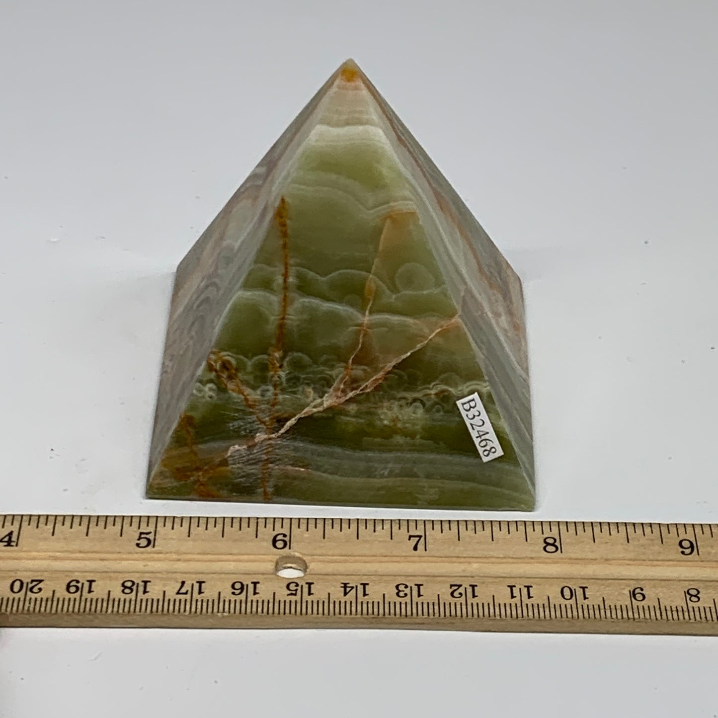 0.97 lbs, 3"x2.9"x2.9", Green Onyx Pyramid Gemstone Crystal, B32468