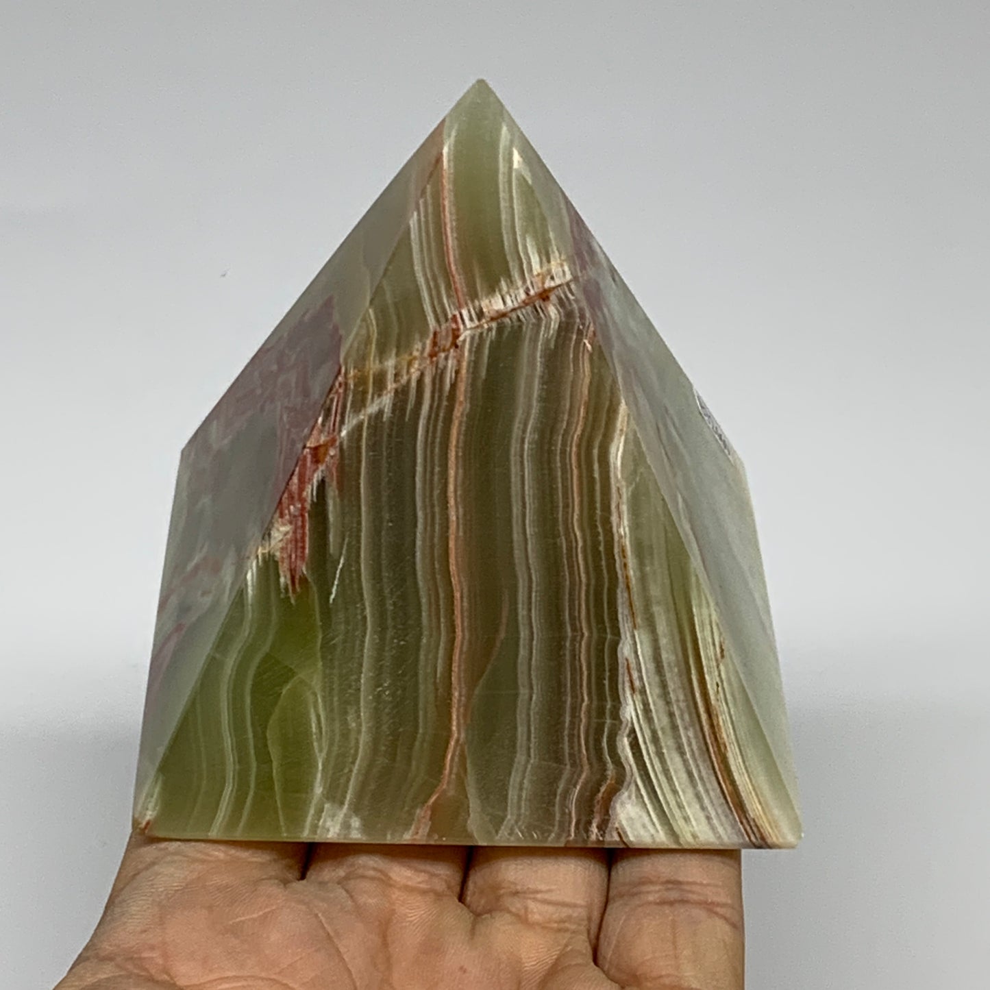 0.93 lbs, 2.9"x3"x3", Green Onyx Pyramid Gemstone Crystal, B32469