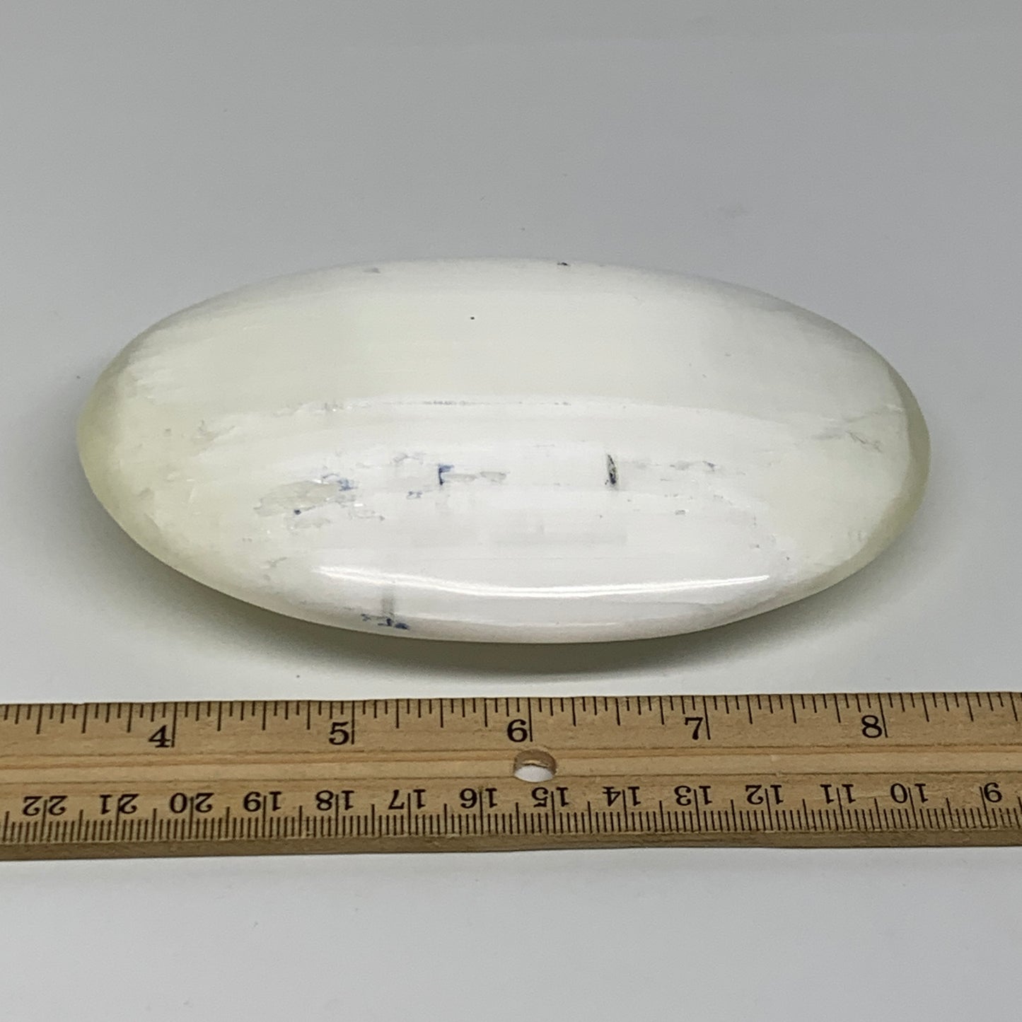 0.95 lbs, 5.2"x3.5"x1.3", White Selenite Palmstone Crystal Pillow Reiki, B35917