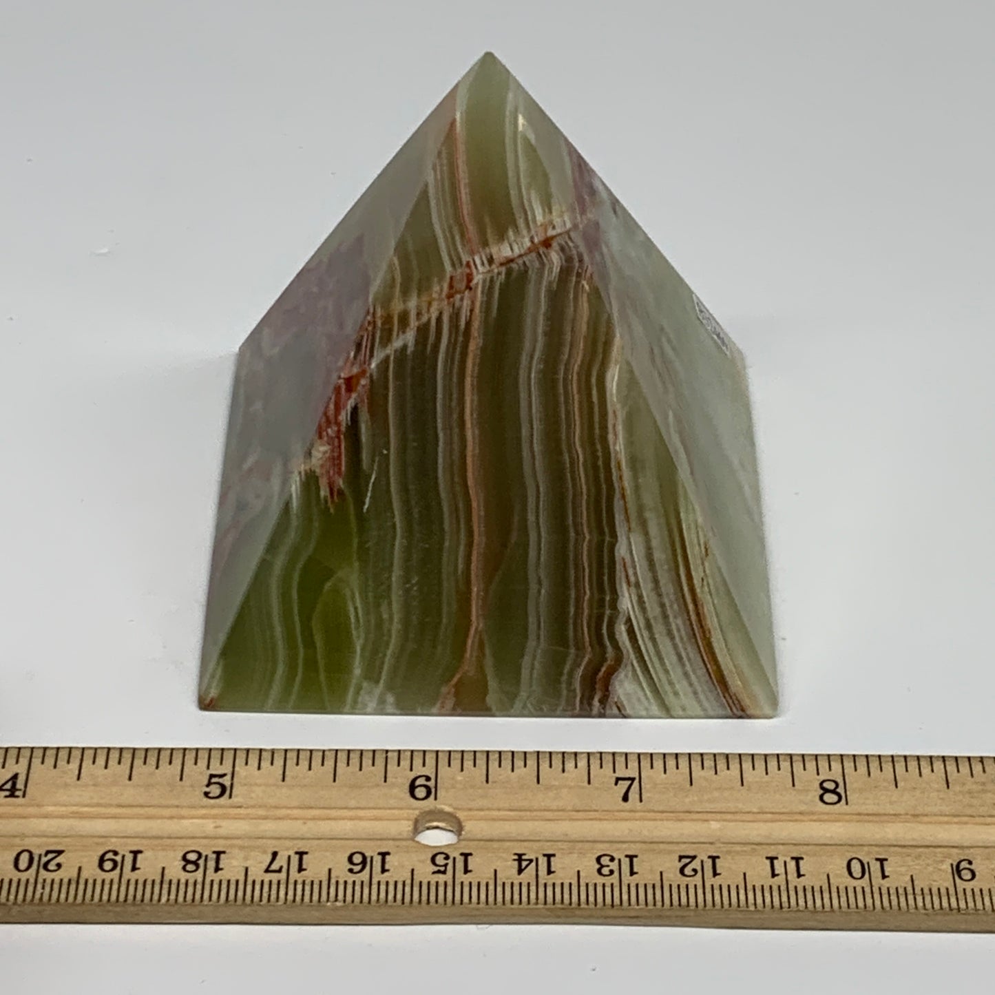 0.93 lbs, 2.9"x3"x3", Green Onyx Pyramid Gemstone Crystal, B32469