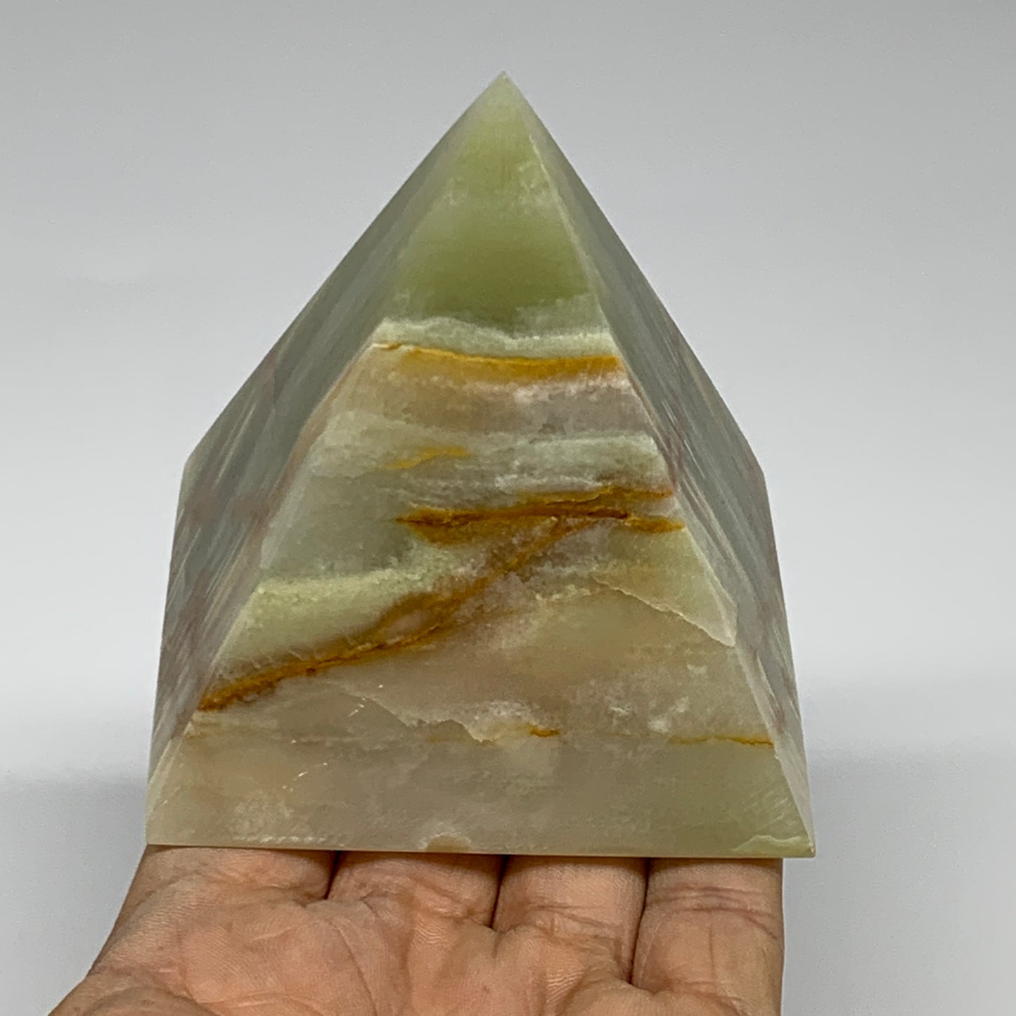 0.92 lbs, 3"x2.8"x2.9", Green Onyx Pyramid Gemstone Crystal, B32470