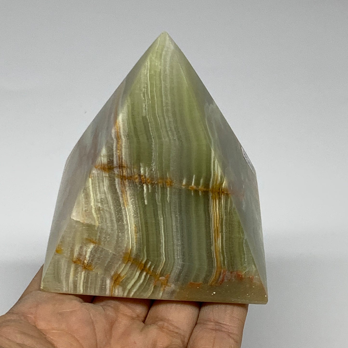 0.92 lbs, 3"x2.8"x2.9", Green Onyx Pyramid Gemstone Crystal, B32470