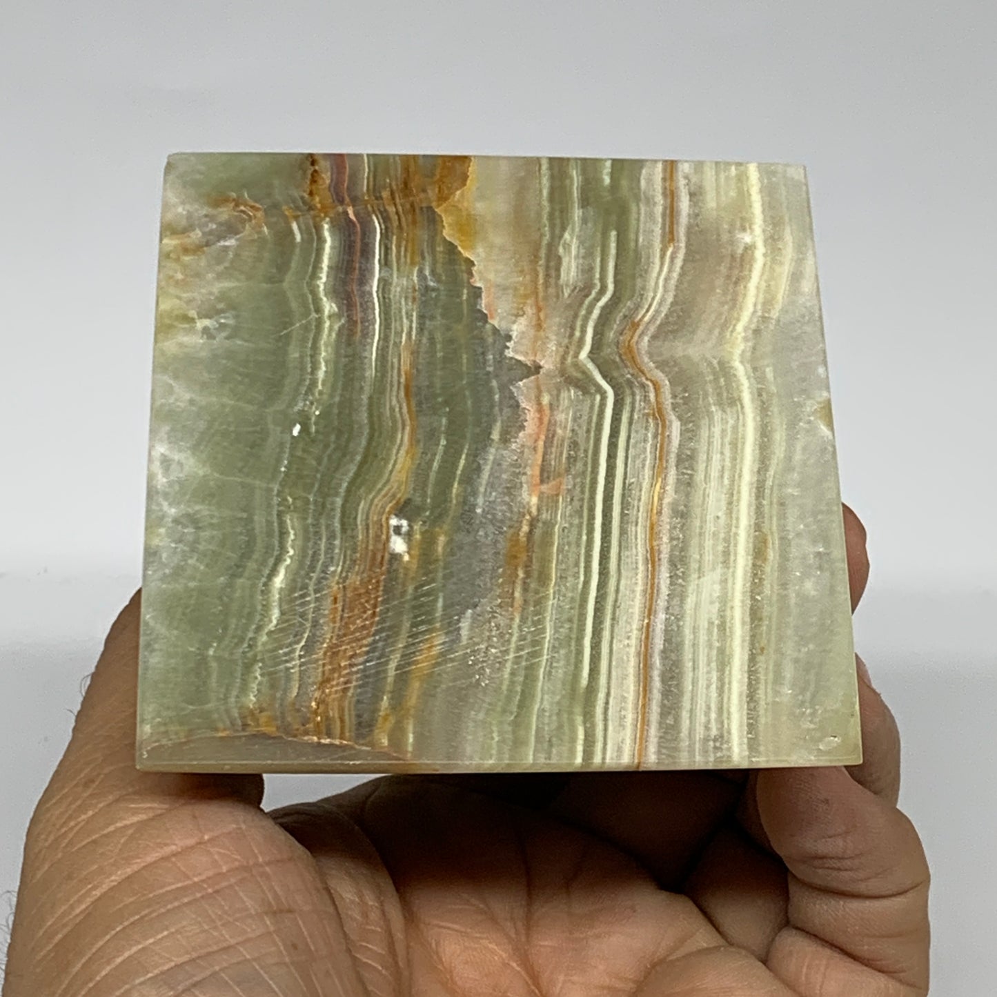 0.92 lbs, 3"x2.8"x2.9", Green Onyx Pyramid Gemstone Crystal, B32470