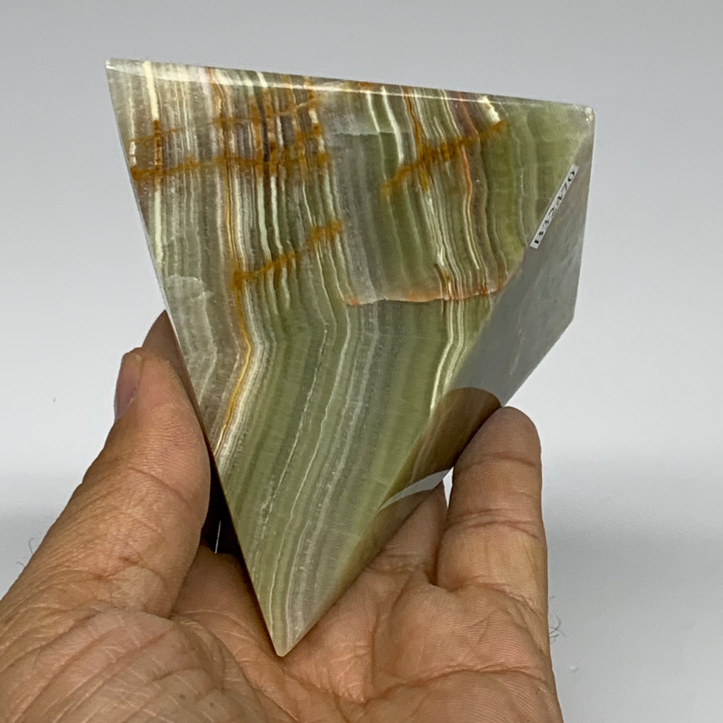 0.92 lbs, 3"x2.8"x2.9", Green Onyx Pyramid Gemstone Crystal, B32470