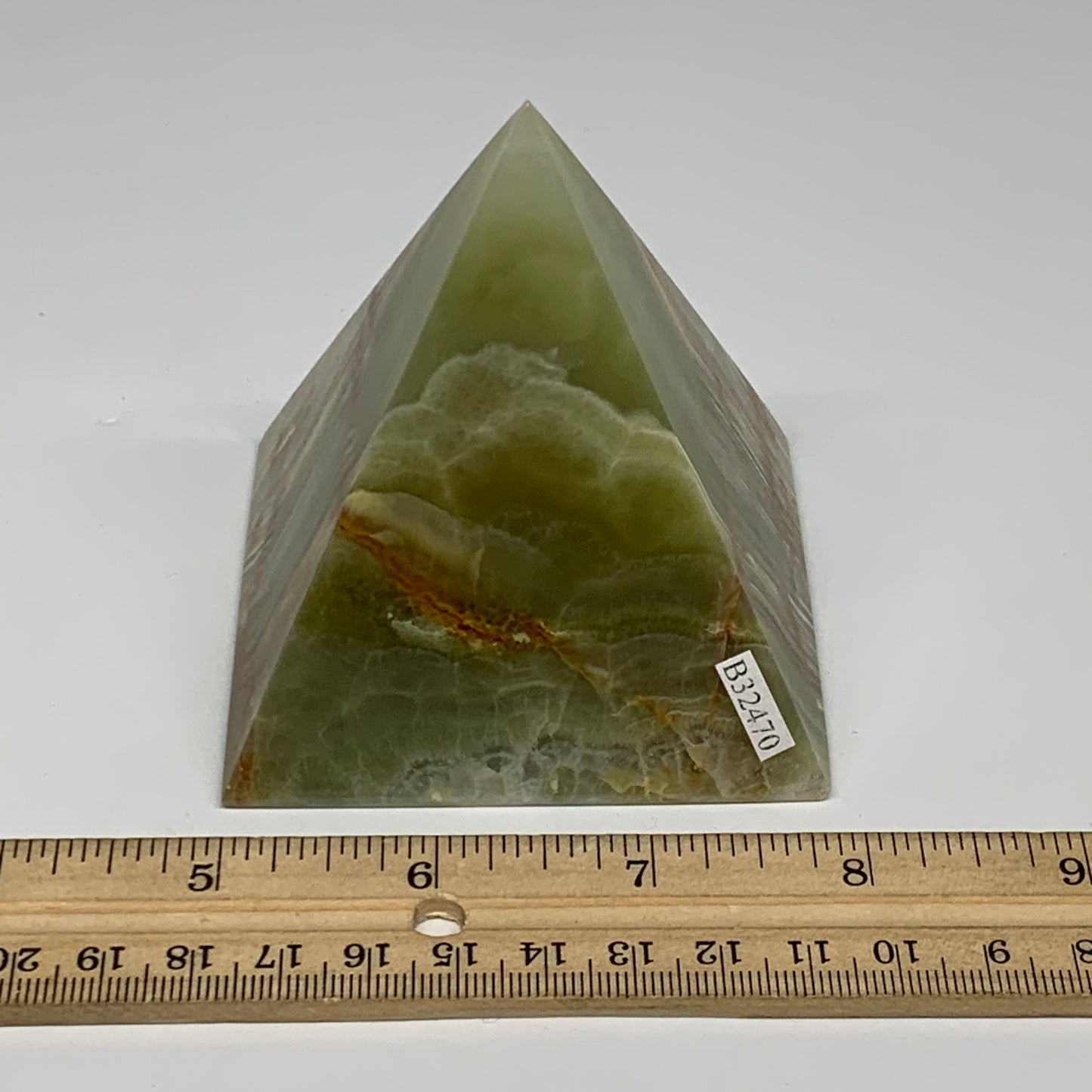 0.92 lbs, 3"x2.8"x2.9", Green Onyx Pyramid Gemstone Crystal, B32470