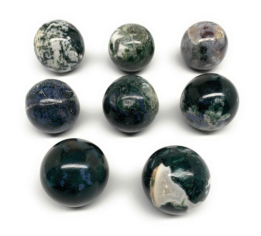 2.2 lbs, 1.7" - 1.9", 8cs Moss Agate Spheres Gemstones @India, B29564