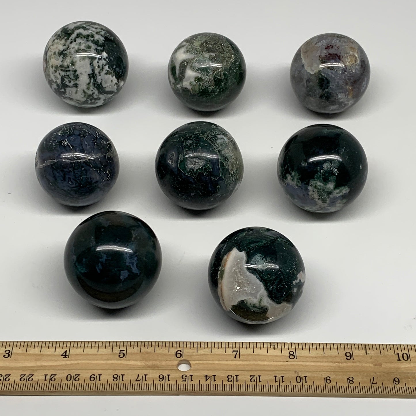 2.2 lbs, 1.7" - 1.9", 8cs Moss Agate Spheres Gemstones @India, B29564