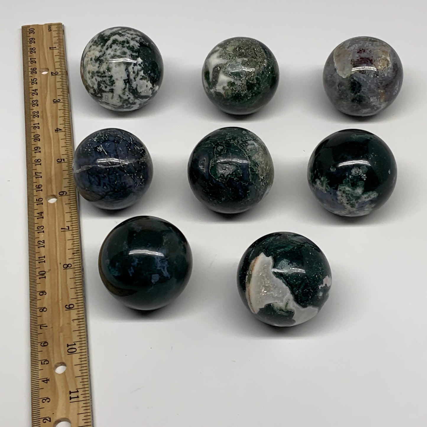 2.2 lbs, 1.7" - 1.9", 8cs Moss Agate Spheres Gemstones @India, B29564