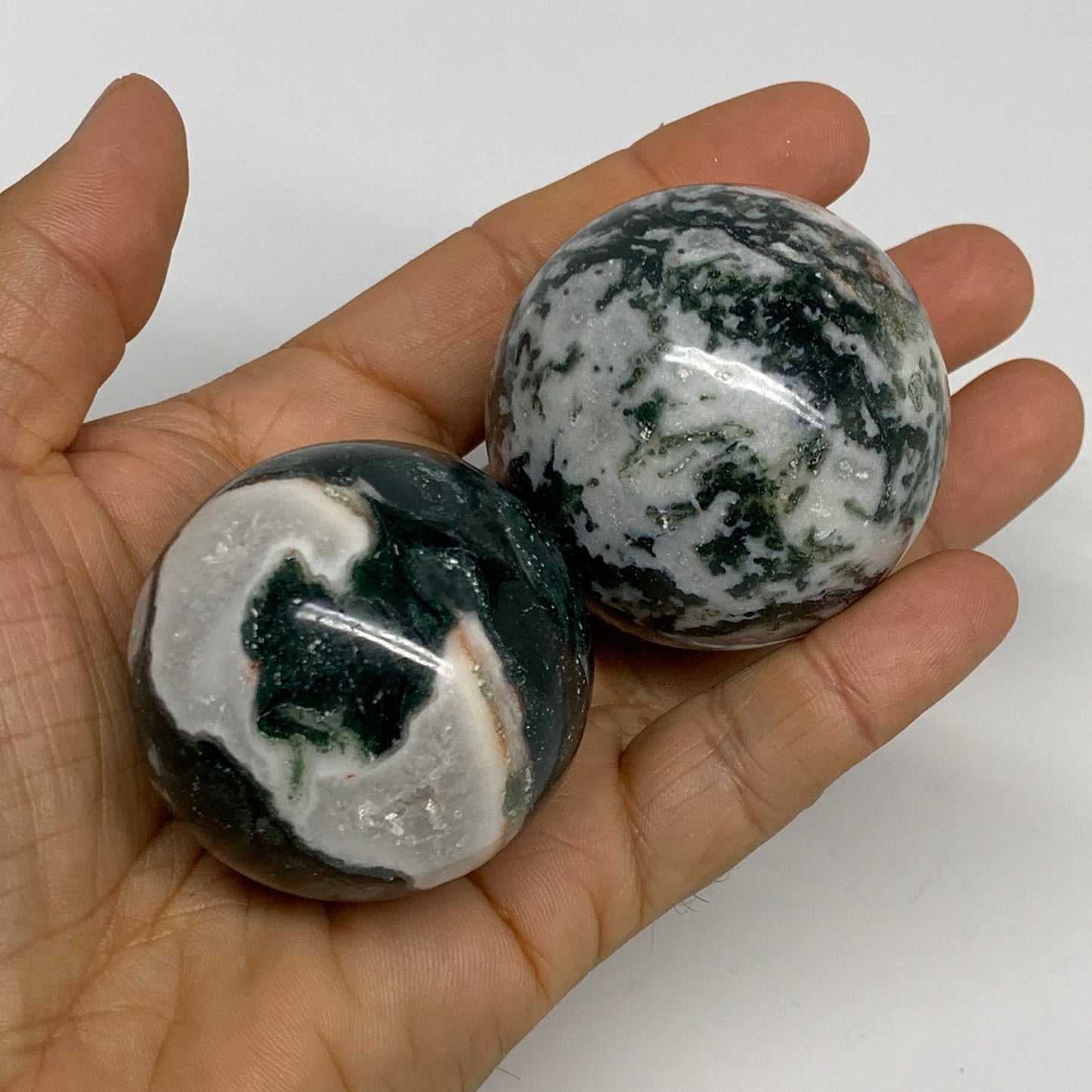 2.2 lbs, 1.7" - 1.9", 8cs Moss Agate Spheres Gemstones @India, B29564