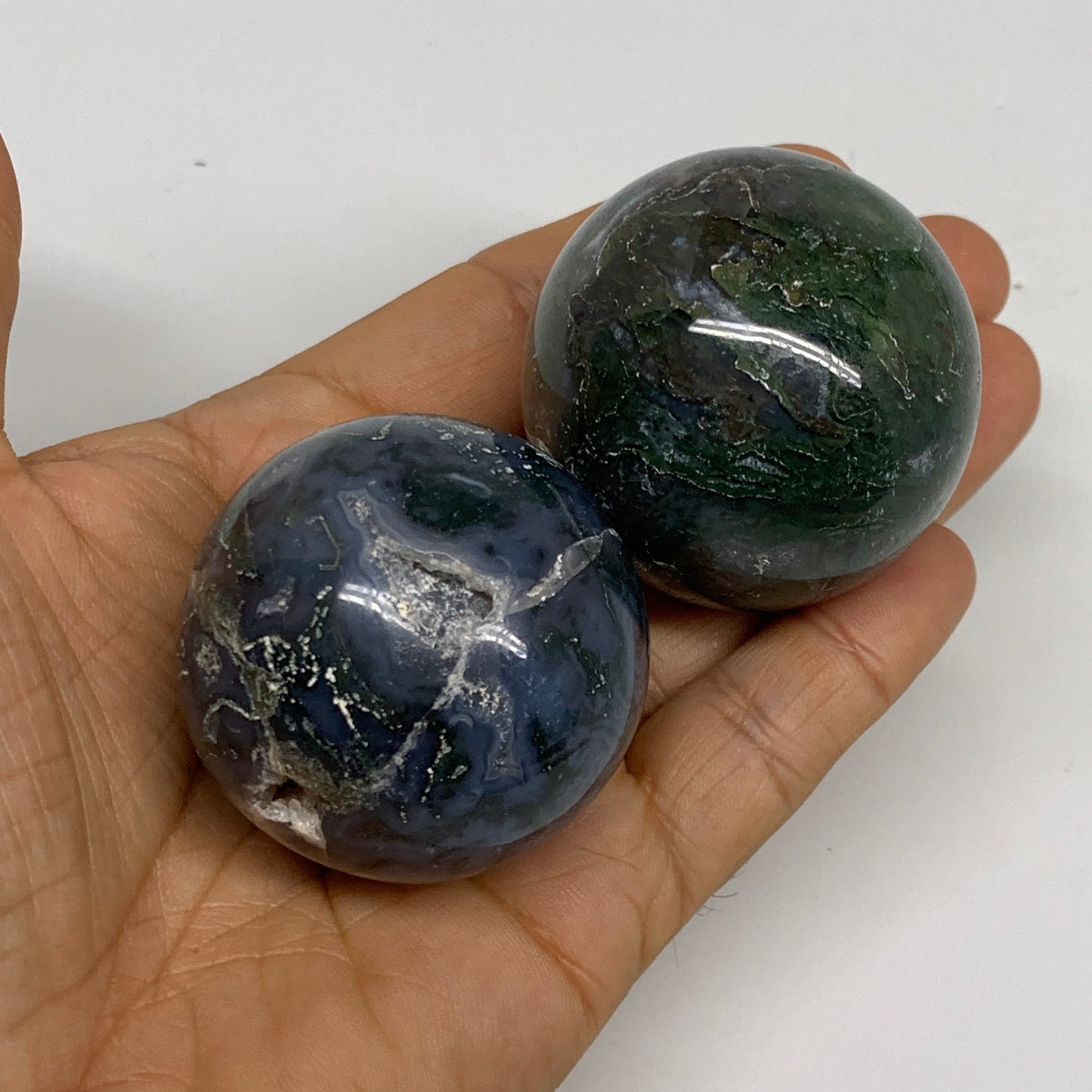 2.2 lbs, 1.7" - 1.9", 8cs Moss Agate Spheres Gemstones @India, B29564