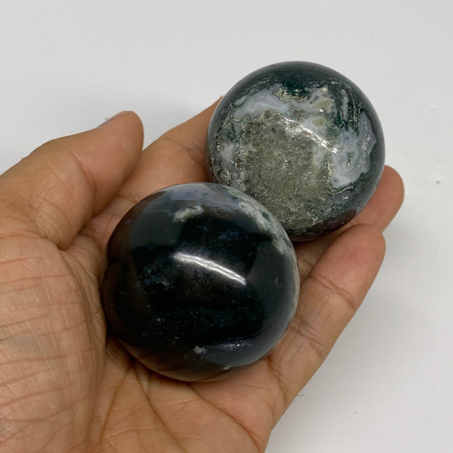 2.2 lbs, 1.7" - 1.9", 8cs Moss Agate Spheres Gemstones @India, B29564