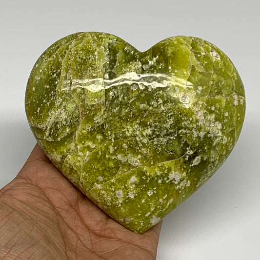 1.17 lbs, 4"x4.4"x1.6" Green Serpentine Heart Polished Gemstones, B33851